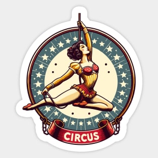 Circus girl give show on flying trapeze Sticker